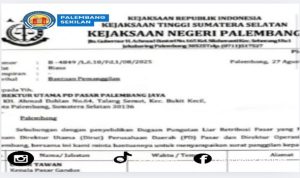 Surat Pemanggilan Kejari Palembang. Foto : Sinerginkri