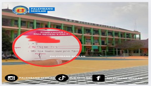 Gedung SMA Negeri 9 Palembang dan Kwitansi Uang Komite, Foto : sriwijayaviral