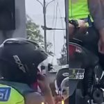 Viral pengendara tegur oknum Polisi karena merokok di jalan raya. (Instagram/matabukanasbak)