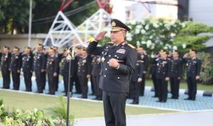 Kapolda Sumsel Irjen Pol Sandi Nugroho Saat Memimpin Upacara Hari Lahir Pancasila di Mapolda. Foto : Ist