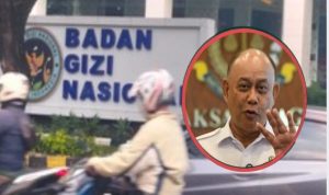 Kepala Badan Gizi Nasional (BGN) Dadan Hindayana dan Plang BGN. Foto : Nto/palembangsekilan