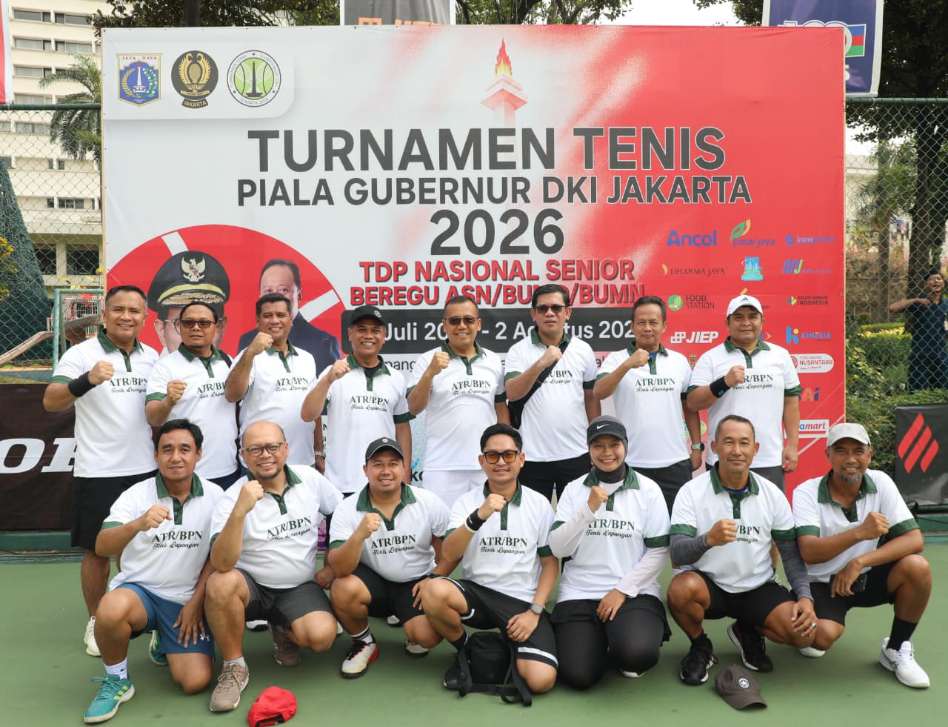 Tim ATR/BPN dalam Turnamen Tenis Piala Gubernur DKI Jakarta 2026. Foto : ATR/BPN