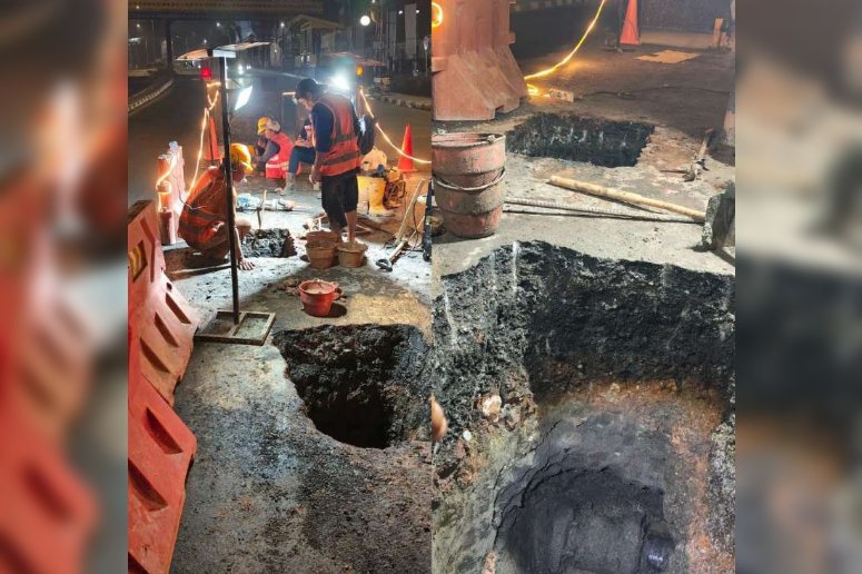 Respon PDAM Tirta Musi langsung memperbaiki Pipa Bocor di depan RSMH Palembang di Jalan Jenderal Sudirman. Foto : ist